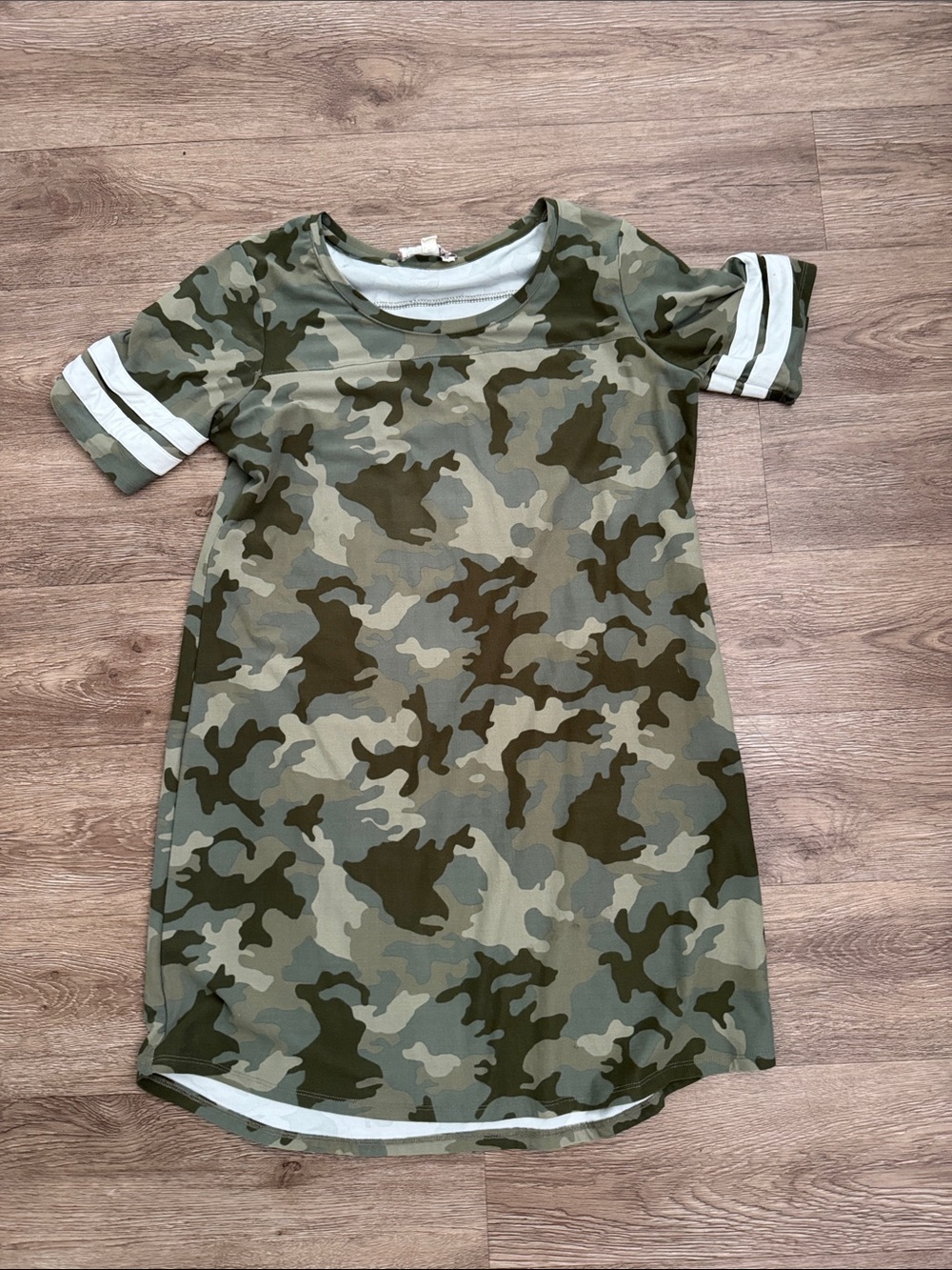 Pink Rose Camo Print Short Sleeve Dress with White Sport Stripes